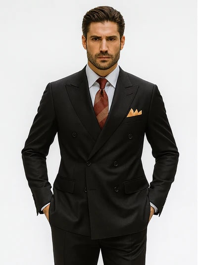 Men’s Premium Black Double Breasted Poplin Classic Suit by USA Men's Outlet