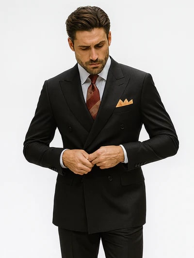 Men’s Premium Black Double Breasted Poplin Classic Suit by USA Men's Outlet