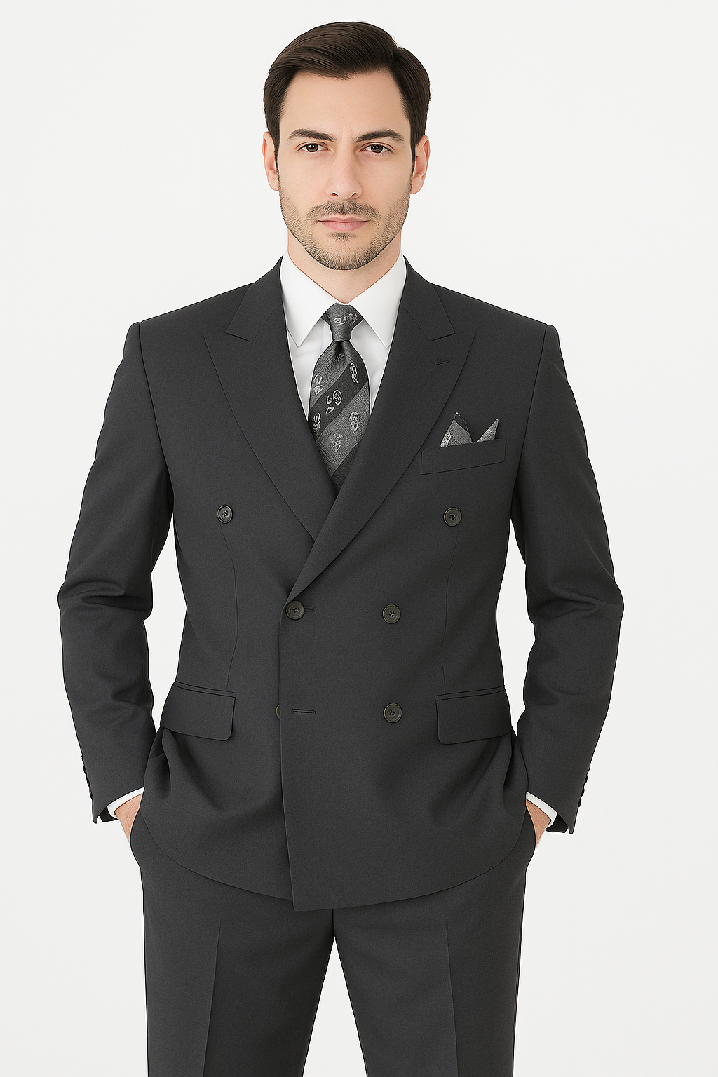 Mens Classic Wool Feel Double Breasted Suit in Blue by Vinci