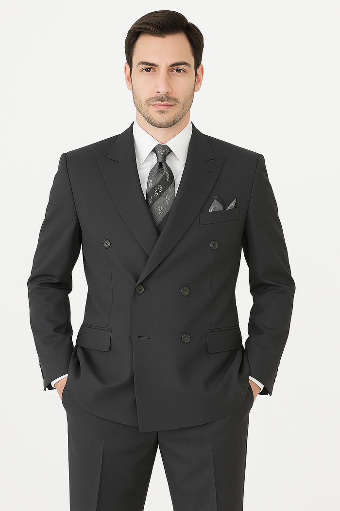 Mens Classic Wool Feel Double Breasted Suit in Blue by Vinci
