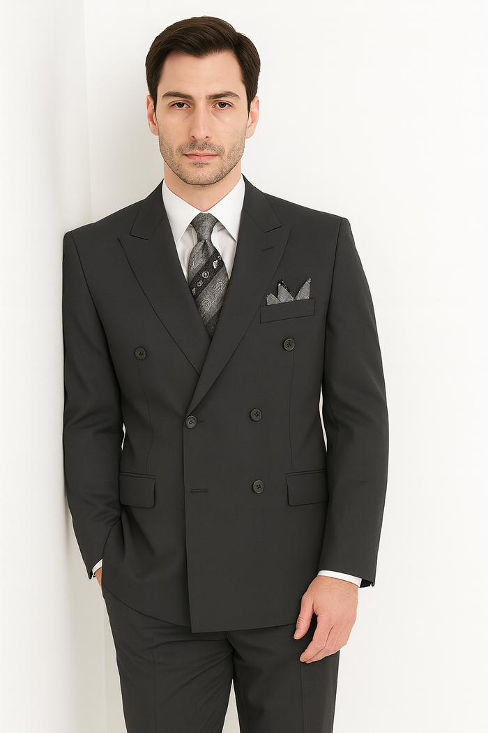 Mens Classic Wool Feel Double Breasted Suit in Blue by Vinci