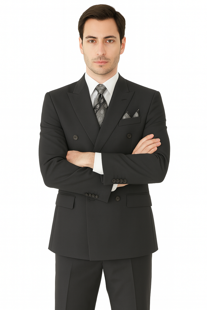 Mens Classic Wool Feel Double Breasted Suit in Blue by Vinci