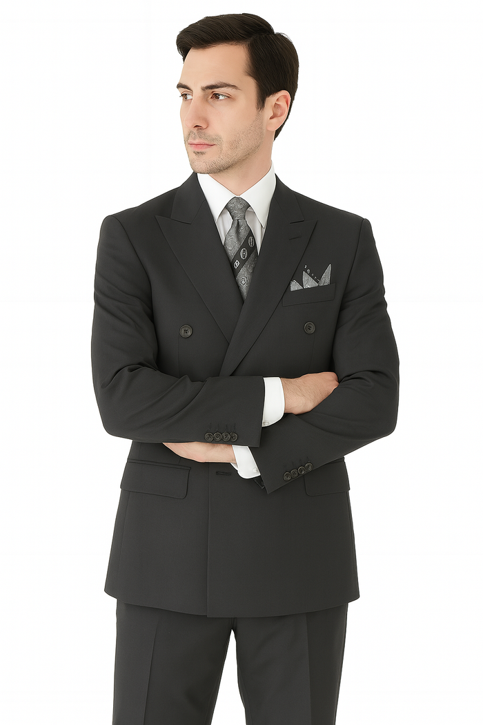 Mens Classic Wool Feel Double Breasted Suit in Blue by Vinci
