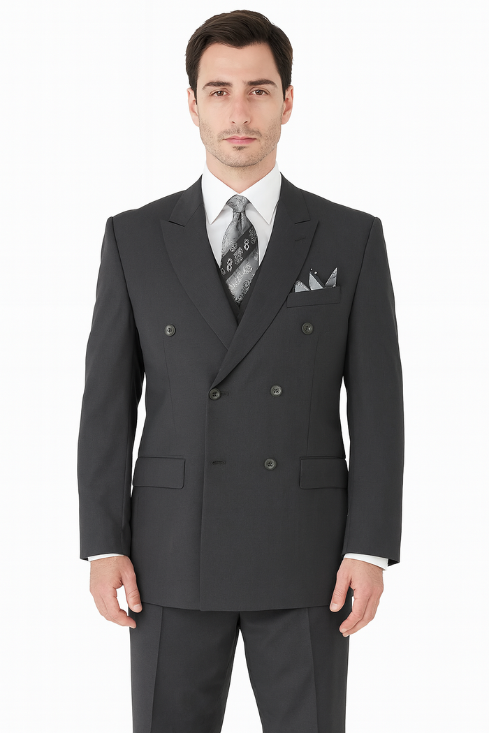 Mens Classic Wool Feel Double Breasted Suit in Blue by Vinci
