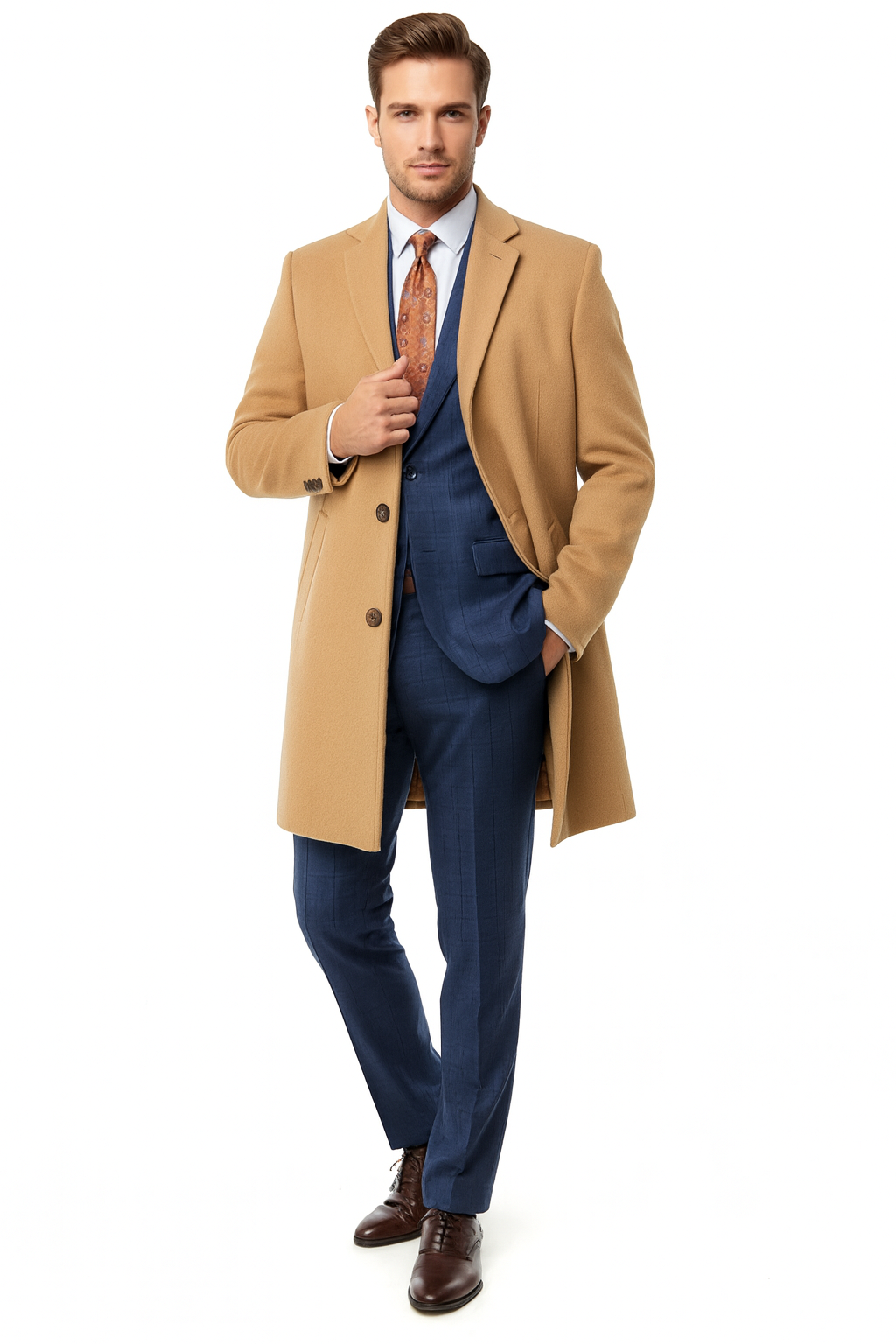 Mens Cobalt Blue Wool and Cashmere Car Coat Overcoat – Classic Winter Topcoat for Indigo Sapphire Color (light Navy Dark Royal)