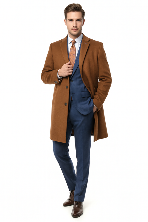 Mens Cobalt Blue Wool and Cashmere Car Coat Overcoat – Classic Winter Topcoat for Indigo Sapphire Color (light Navy Dark Royal)