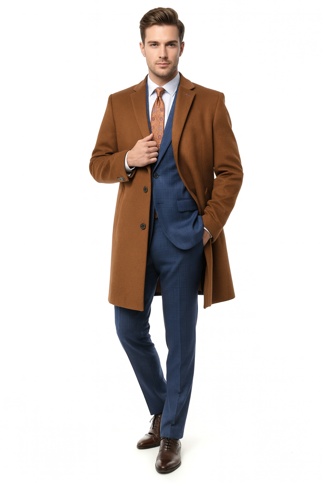 Mens Cobalt Blue Wool and Cashmere Car Coat Overcoat – Classic Winter Topcoat for Indigo Sapphire Color (light Navy Dark Royal)