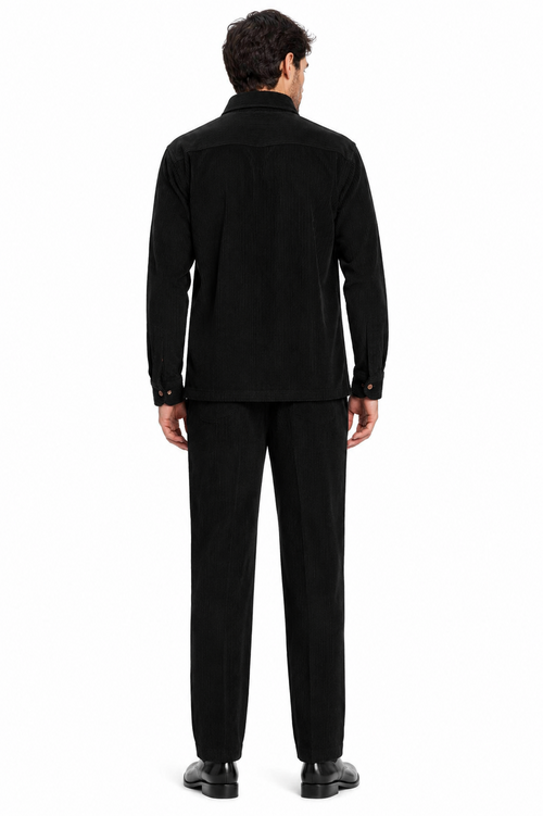 Men's Corduroy Shirt and Pants Walking Suit in Winter Cotton Fabric Casual in Color Black leisure Style