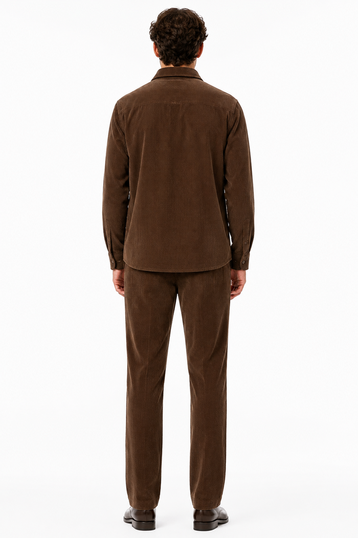 Men's Corduroy Shirt and Pants Walking Suit in Winter Cotton Fabric Casual in Color Brown leisure Style