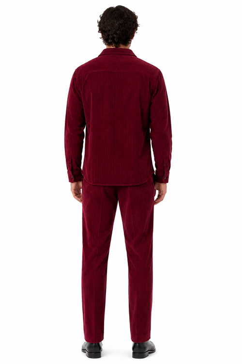 Mens Corduroy Shirt and Pants Walking Suit in Winter Cotton Fabric Casual in Color Burgundy leisure Style