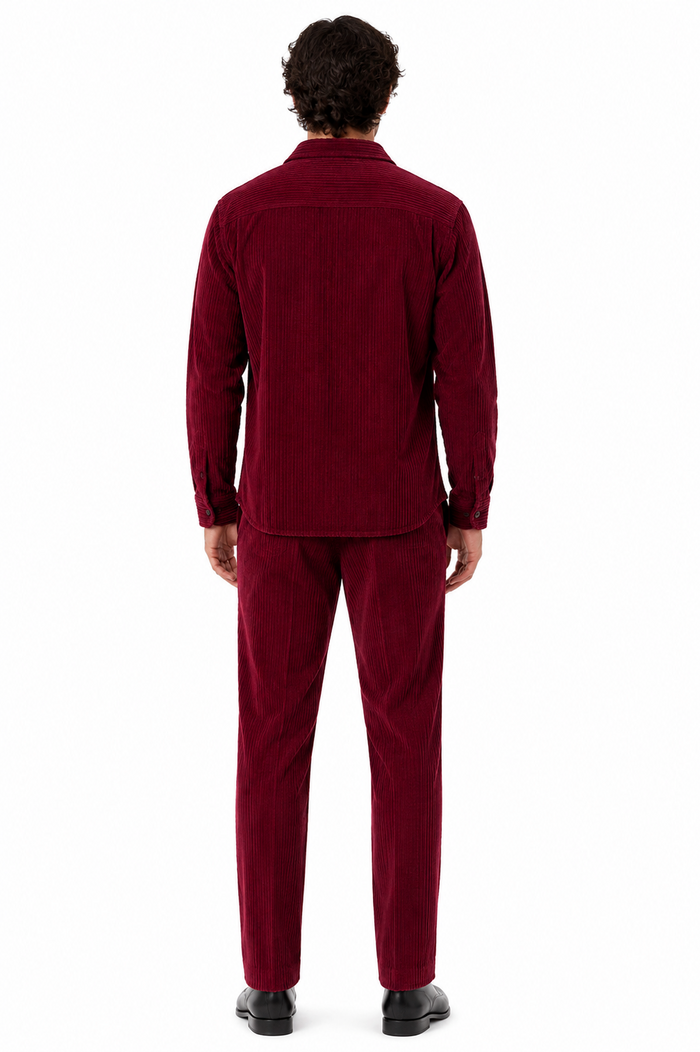 Mens Corduroy Shirt and Pants Walking Suit in Winter Cotton Fabric Casual in Color Burgundy leisure Style