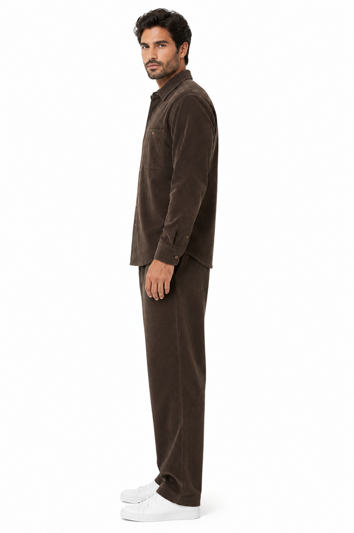 Mens Corduroy Shirt and Pants Walking Suit in Winter Cotton Fabric Casual in Color Mocha Choclate brown leisure Style