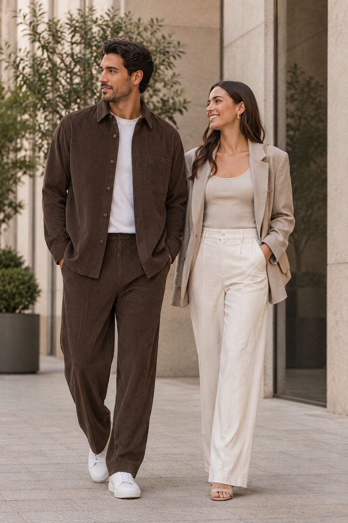 Mens Corduroy Shirt and Pants Walking Suit in Winter Cotton Fabric Casual in Color Mocha Choclate brown leisure Style