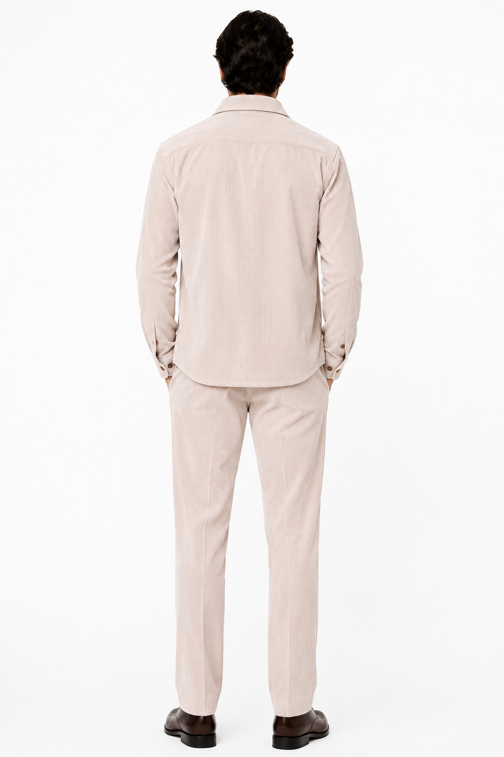 Men's Corduroy Shirt and Pants Walking Suit in Winter Cotton Fabric Casual in Color Shell Tan Sand Natural leisure Style