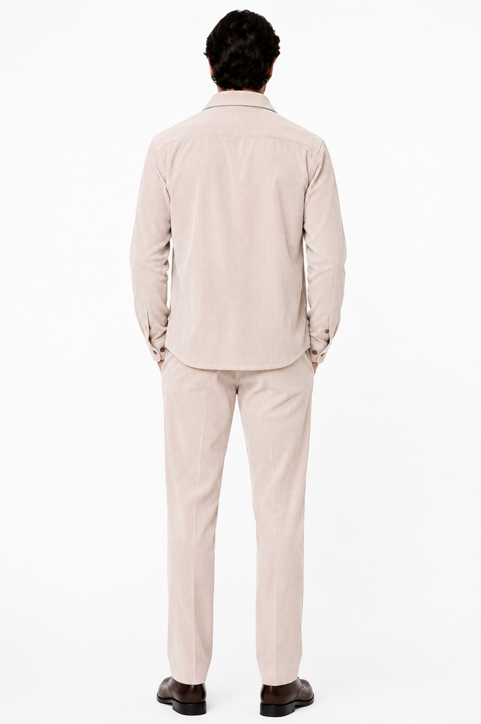 Men's Corduroy Shirt and Pants Walking Suit in Winter Cotton Fabric Casual in Color Shell Tan Sand Natural leisure Style