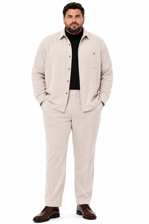 Men's Corduroy Shirt and Pants Walking Suit in Winter Cotton Fabric Casual in Color Shell Tan Sand Natural leisure Style