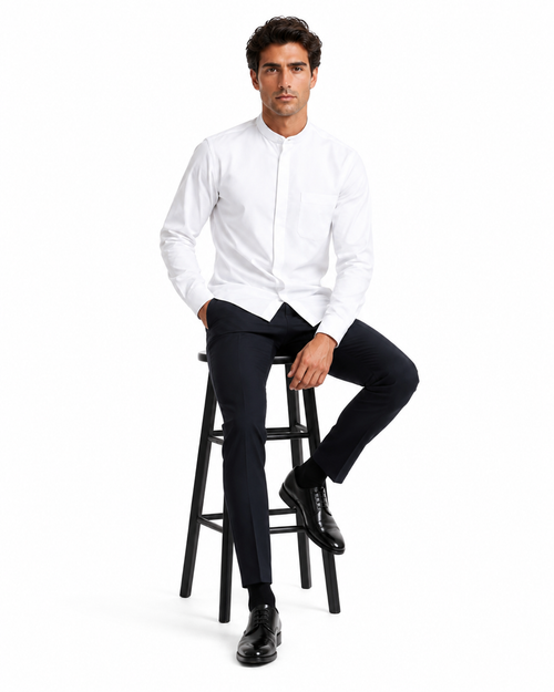 Daniel Ellissa Men's White French Front Dress Shirt w/ Classic Banded Collar