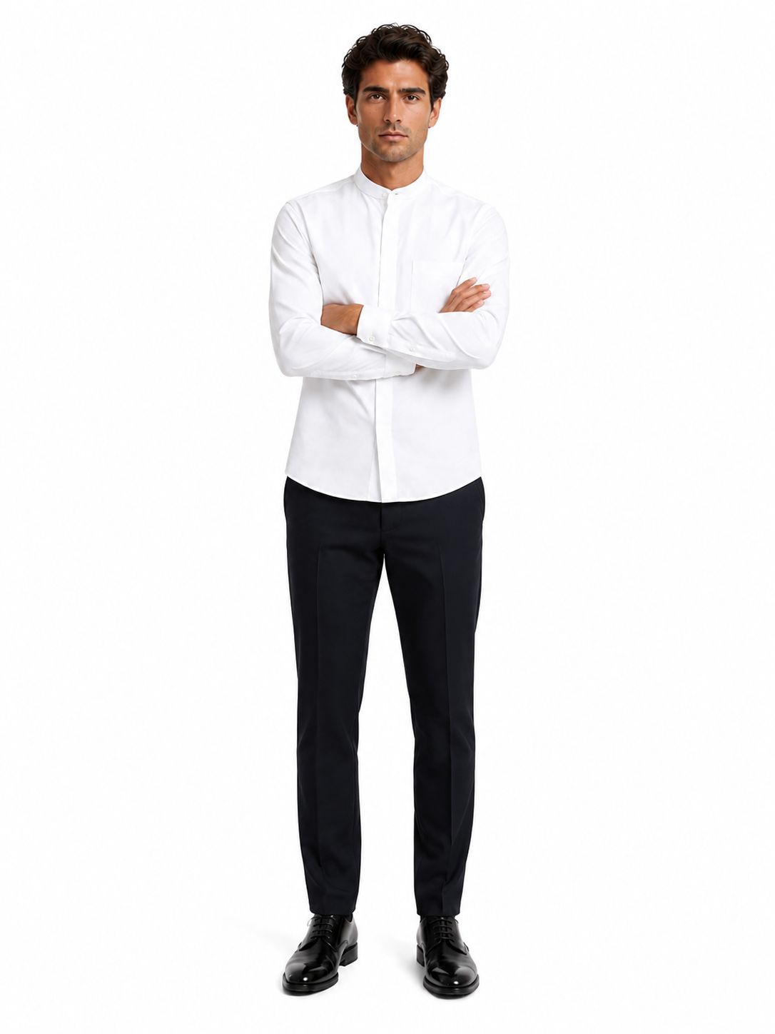 Daniel Ellissa Men's White French Front Dress Shirt w/ Classic Banded Collar