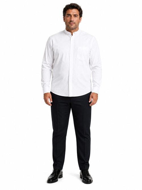 Daniel Ellissa Men's White French Front Dress Shirt w/ Classic Banded Collar