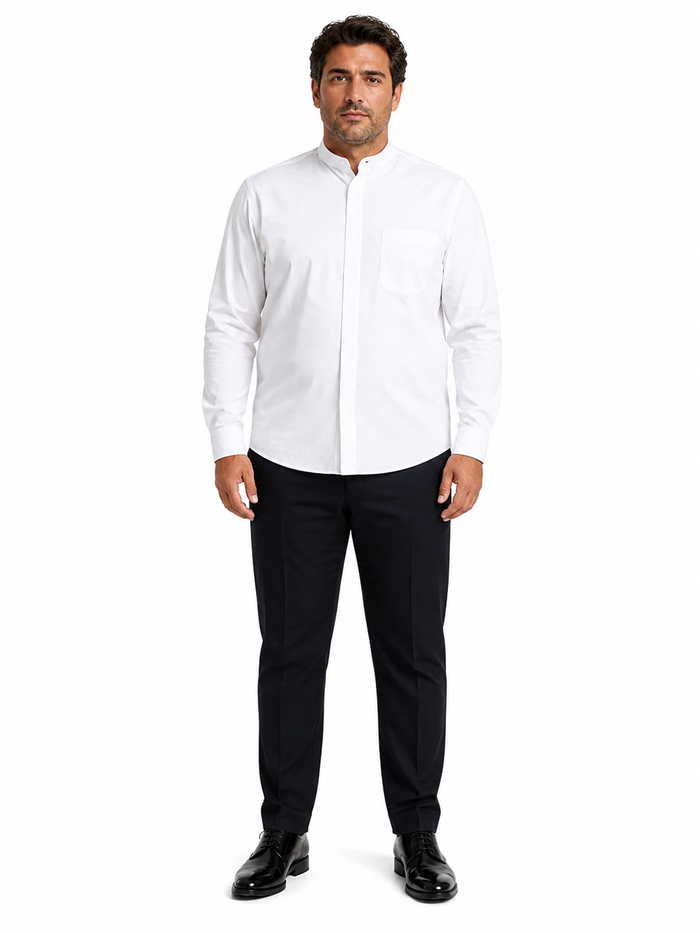 Daniel Ellissa Men's White French Front Dress Shirt w/ Classic Banded Collar