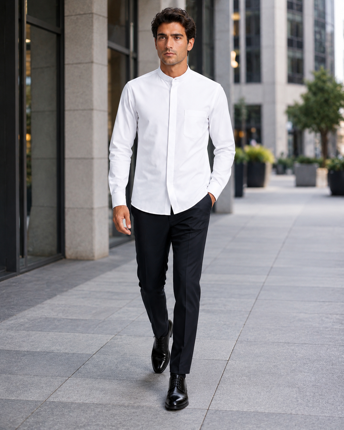Daniel Ellissa Men's White French Front Dress Shirt w/ Classic Banded Collar