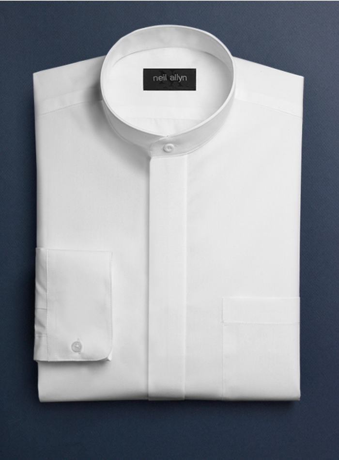 Daniel Ellissa Men's White French Front Dress Shirt w/ Classic Banded Collar