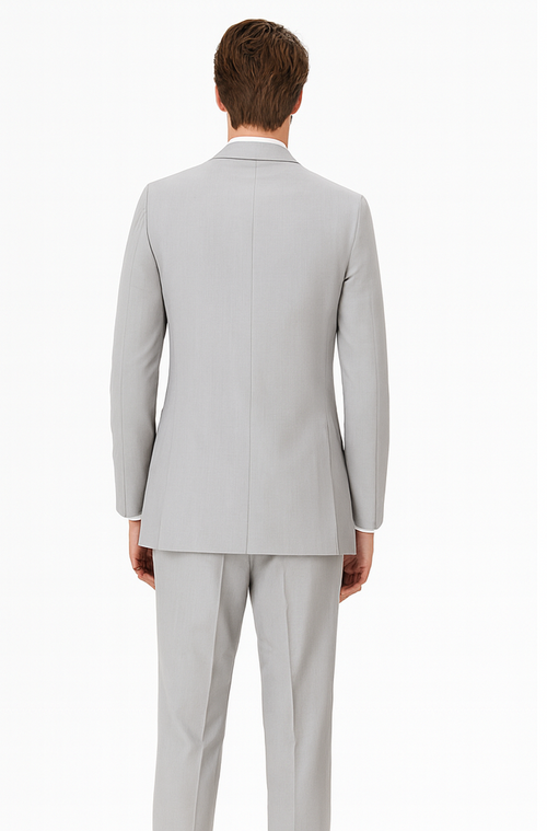 Gray Prom Suit - Mens Designer Marseille One Button Satin Trimmed Peak Tuxedo Light Grey