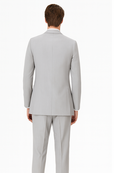 Gray Prom Suit - Mens Designer Marseille One Button Satin Trimmed Peak Tuxedo Light Grey