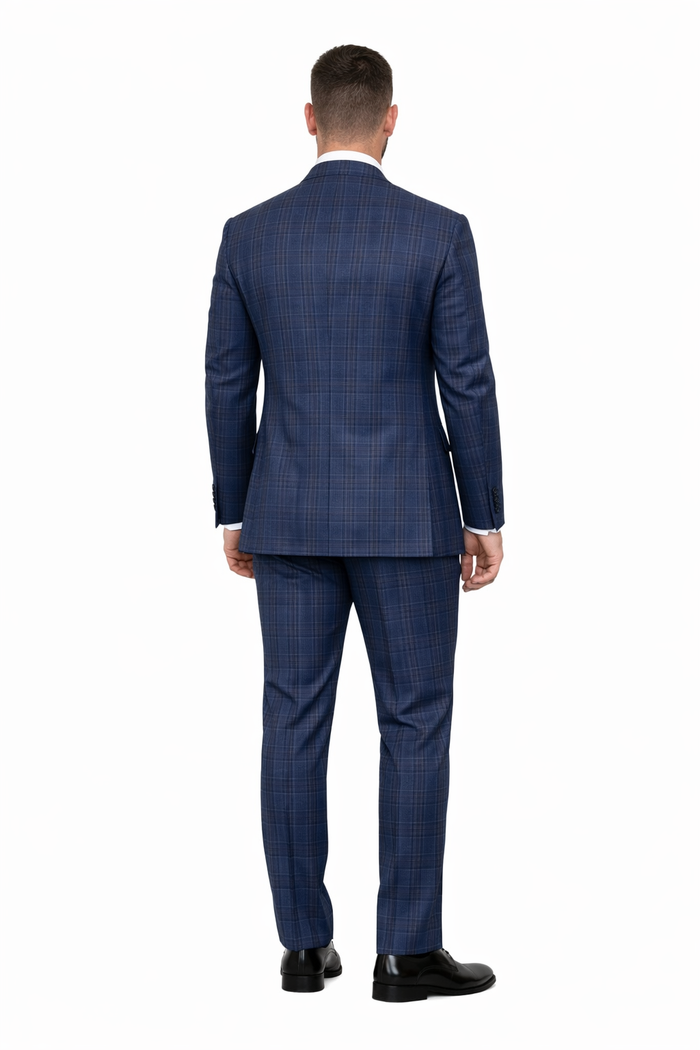 Mens Double Breasted Wool Suit Grey Plaid Regular Fit Sapphire by USA Men's Outlet
