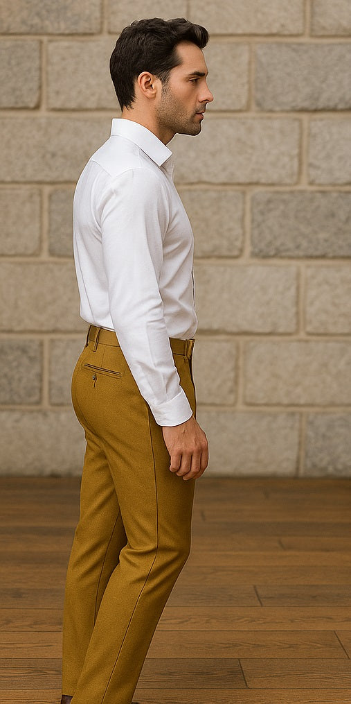 Mens Double Pleated Trousers - Double Pleated Dress Pants - Slacks Gold