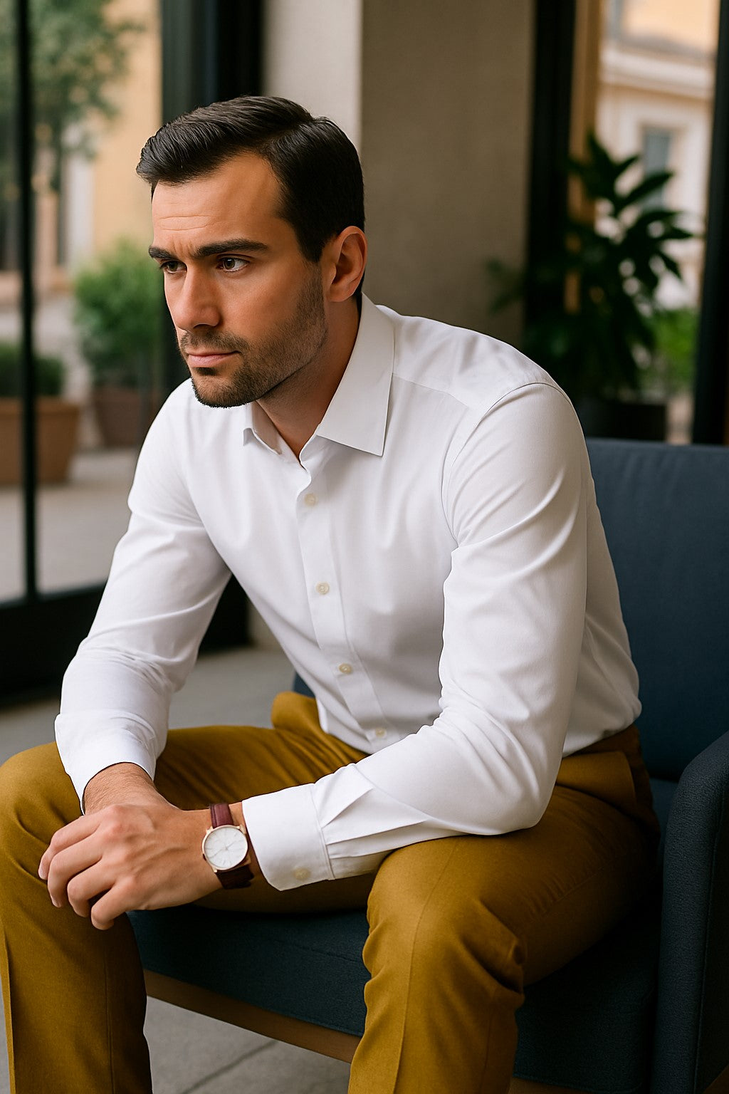 Mens Double Pleated Trousers - Double Pleated Dress Pants - Slacks Gold