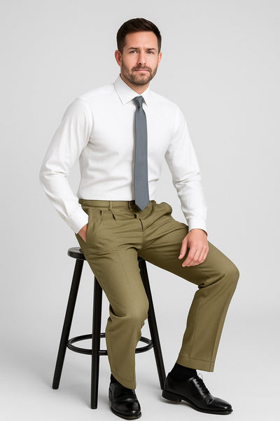 Mens Double Pleated Trousers - Double Pleated Dress Pants - Slacks Beige