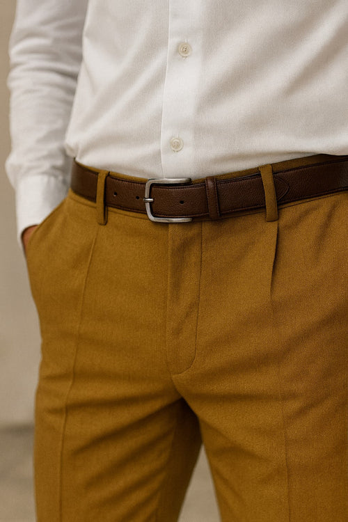 Mens Double Pleated Trousers - Double Pleated Dress Pants - Slacks Gold
