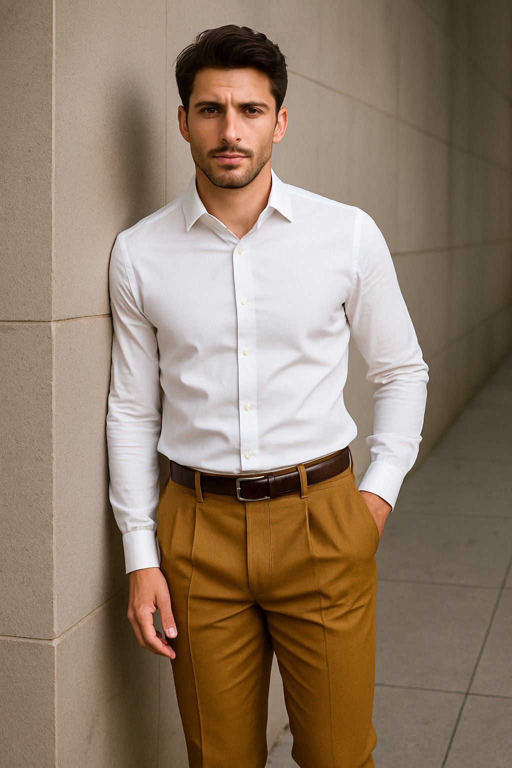 Mens Double Pleated Trousers - Double Pleated Dress Pants - Slacks Gold