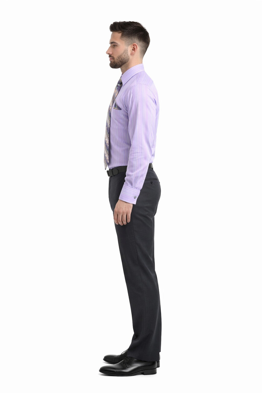 Daniel Ellissa Men's Lavender Tonal Stripe Dress Shirt, Tie & Hanky Set