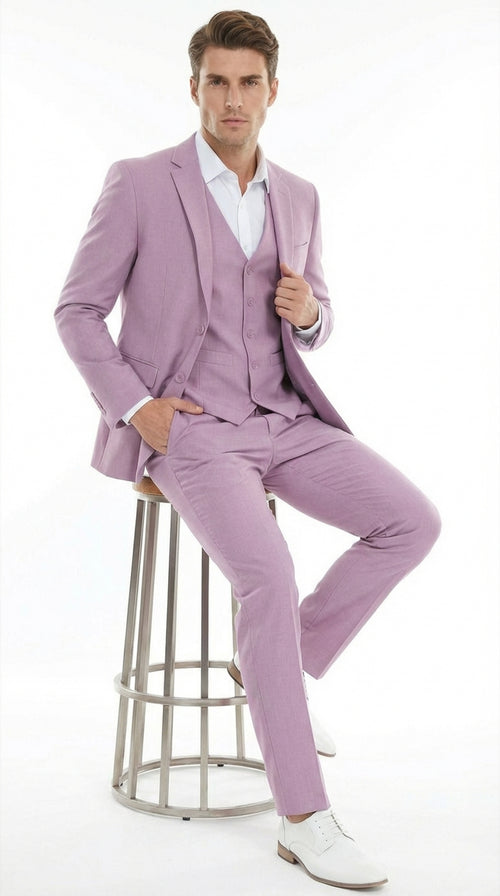 Men’s Dusty Rose 3 Piece Suit – Modern Pink Formal Suit Set for Wedding, Prom and Special Events Pinkish Color