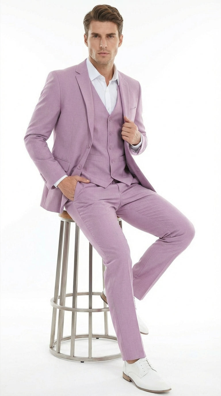 Men’s Dusty Rose 3 Piece Suit – Modern Pink Formal Suit Set for Wedding, Prom and Special Events Pinkish Color