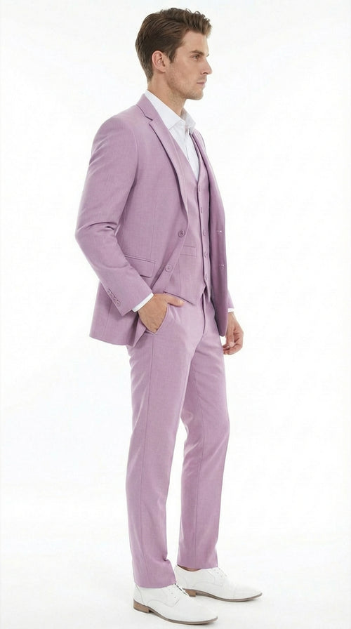 Men’s Dusty Rose 3 Piece Suit – Modern Pink Formal Suit Set for Wedding, Prom and Special Events Pinkish Color
