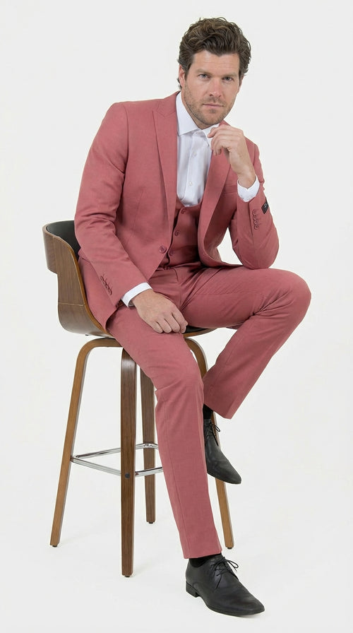 Mens Dusty Rose Three Piece Suit – Modern Formal 3PC Wedding and Prom Suit - Pink Coloe Modern Fit