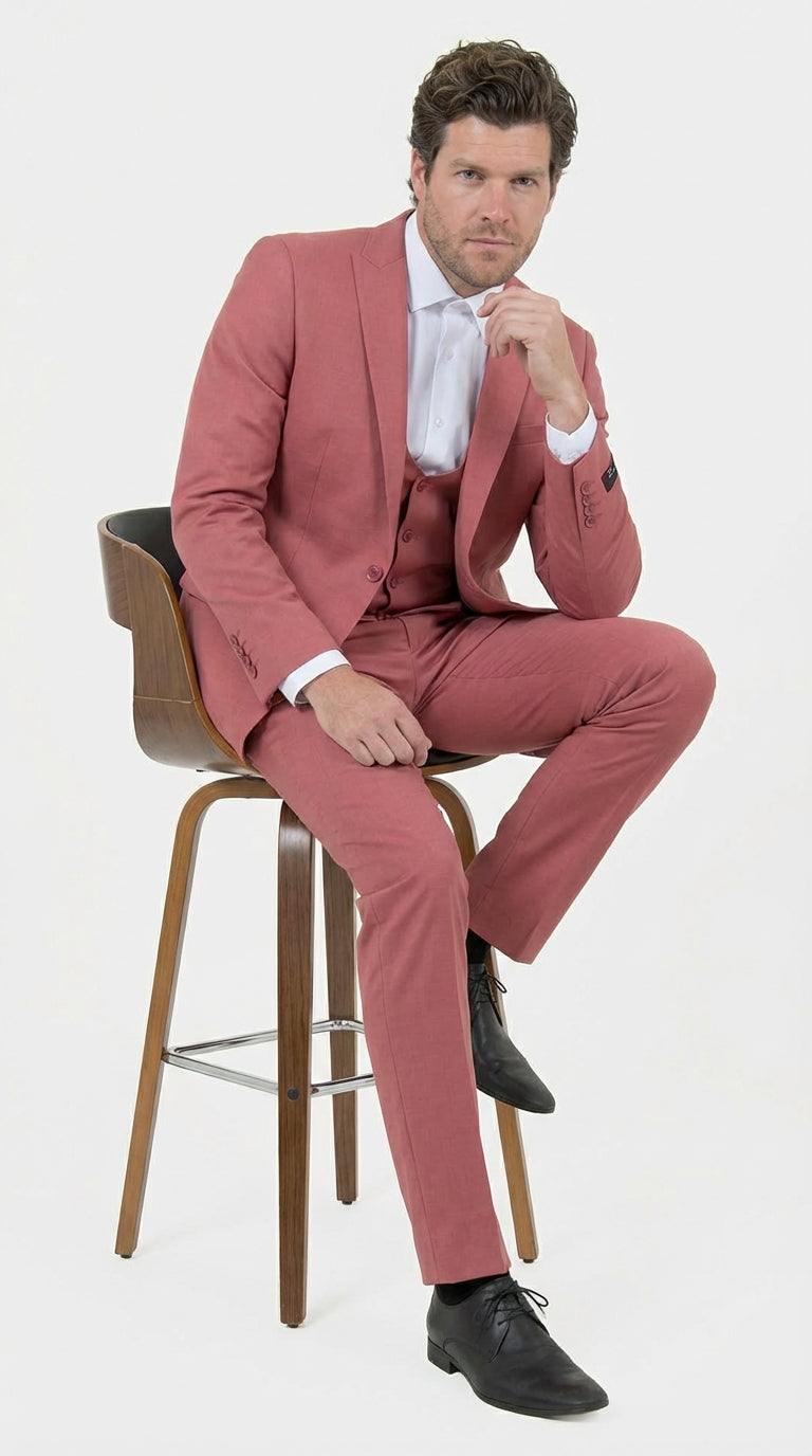 Mens Dusty Rose Three Piece Suit – Modern Formal 3PC Wedding and Prom Suit - Pink Coloe Modern Fit