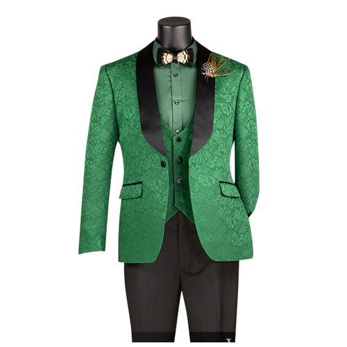 Mens Emerald Green Jacquard Tuxedo Suit