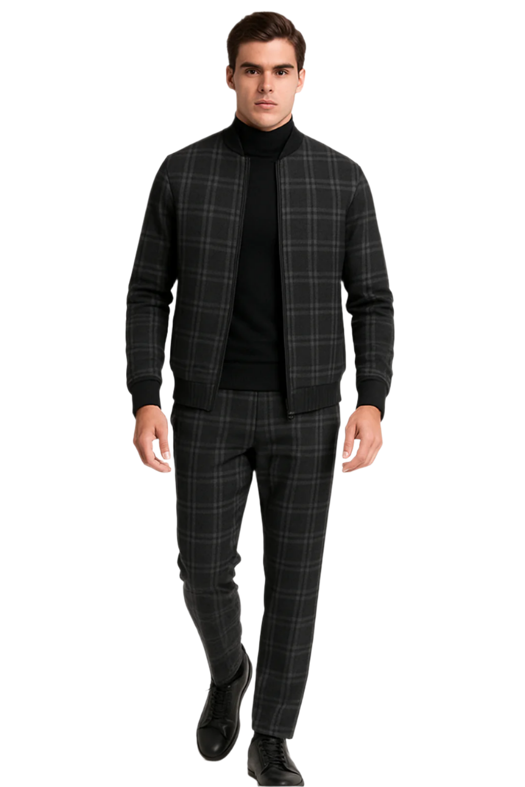 Men's Tazio Track Suit Set: Stylish Black Plaid Jacket & Pant