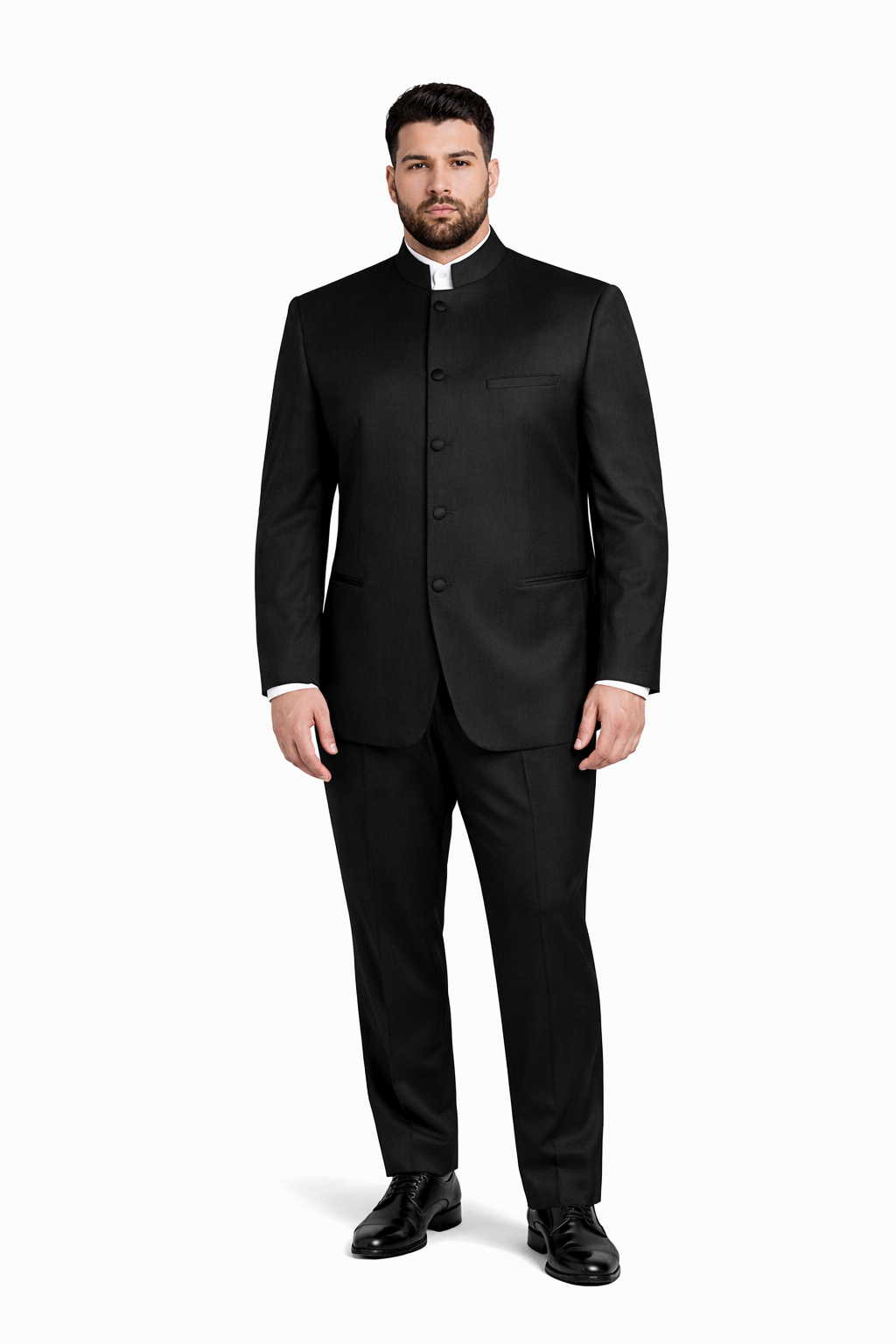 Men’s Mandarin Banded Tuxedo in Classic Black