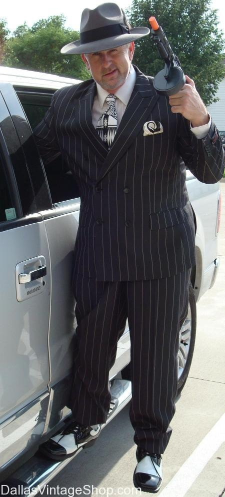 Mens Black Pinstripe AI Capone Suit – Vintage 1920s Gangster Style Three Piece Formal Suit