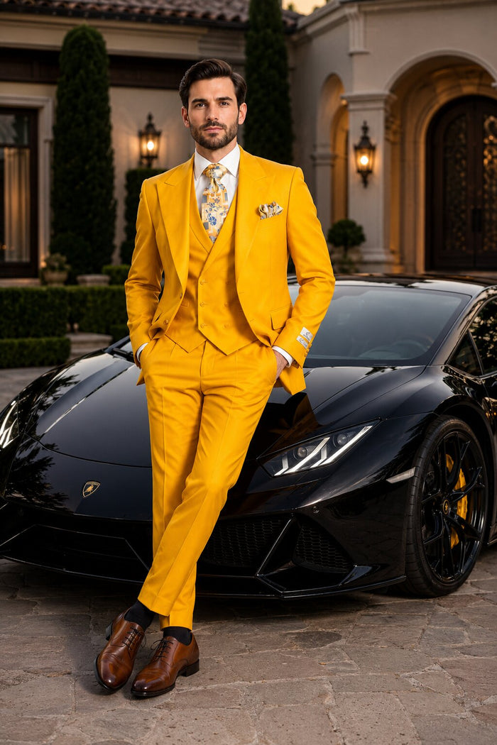 Rossi Man ELI RM103 Bold Yellow 3-Piece Suit - Men’s Formalwear by USA Men's Outlet