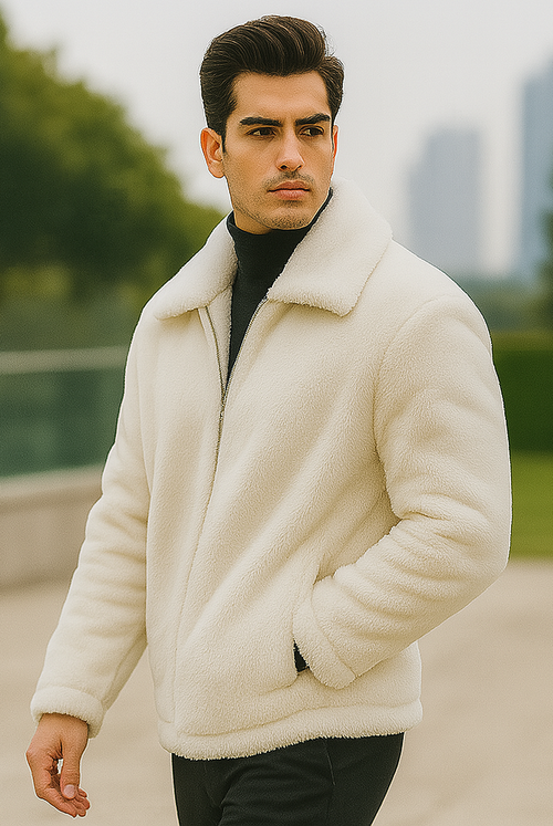 Mens Fur Short Coat White USA Men's Outlet