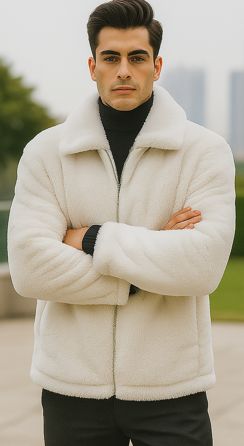 Mens Fur Short Coat White USA Men's Outlet