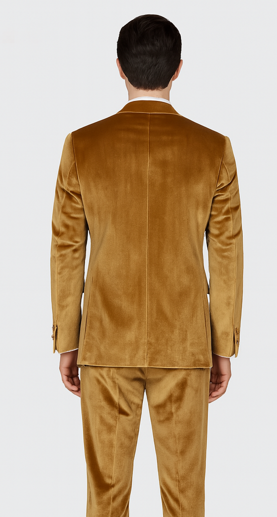 Gold Velvet Suit for Men – Tazzio 2-Piece Slim Fit Peak Lapel Formal Set