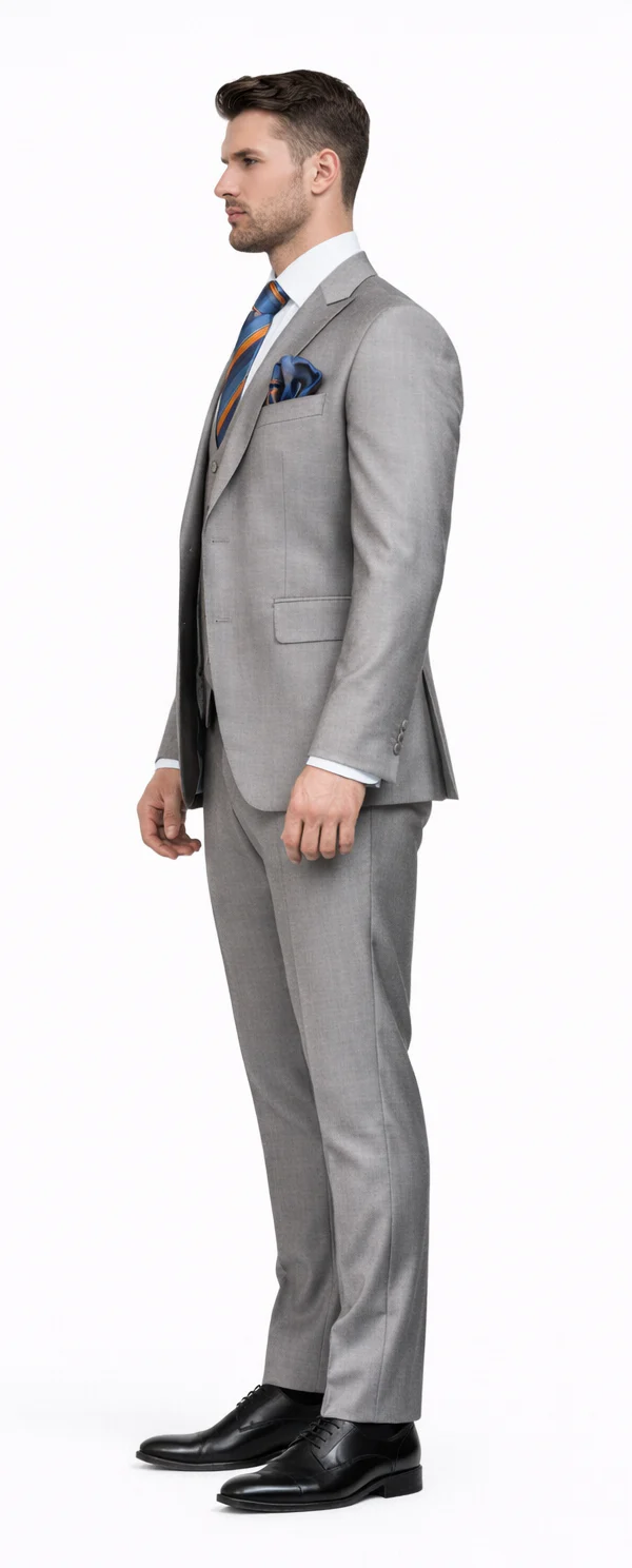 Men’s Gray Slim Fit 3-Piece Suit by Rossiman - With Vest & Tailored Trousers - Italian-Inspired Modern Elegance - USA Men's Outlet