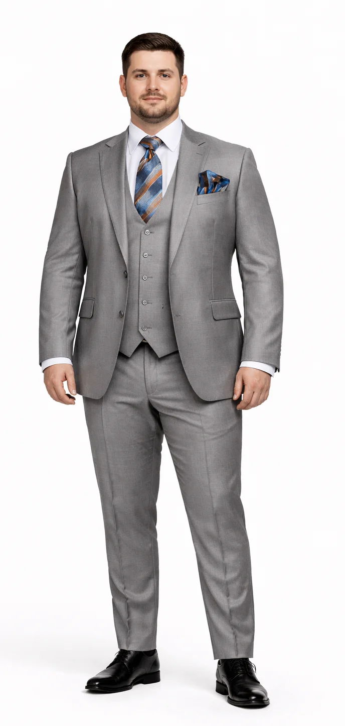 Men’s Gray Slim Fit 3-Piece Suit by Rossiman - With Vest & Tailored Trousers - Italian-Inspired Modern Elegance - USA Men's Outlet